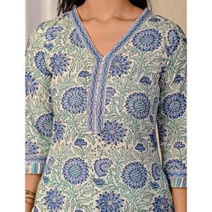 White Jaal <b>Block</b> <b>Printed</b> Cotton Anarkali Suit Elegant Ethnic Salwar Pant Set for Parties Special Occasions Latest Designs Net - Product Image 2