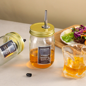 400ml thủy tinh <span class=keywords><strong>Mason</strong></span> Jar với kim loại vàng nắp và thép không gỉ đổ vòi cho Whisky Cocktail đồ uống Dispenser container - Product Image 3