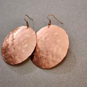 Elegant Handcrafted Traditional <b>Copper</b> Earrings High Quality Customizable Size Circle Disc Domed Round Unique Design - Product Image 4