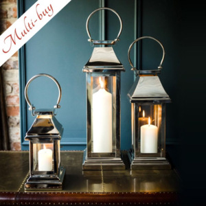 Ensemble de 3 lanternes décoratives en acier inoxydable pour la maison et l'extérieur, design populaire, lanternes à colonnes, lanternes de sol et de table - Product Image 6