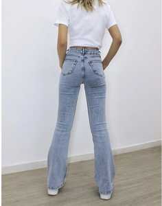 กางเกงยีนส์ขาตรงเอวสูงสำหรับผู้หญิง, กางเกงยีนส์ขาตรงเอวสูงสไตล์ยุโรปทรงหลวมกระเป๋าผ้าฝ้ายซักมีรู - Product Image 5