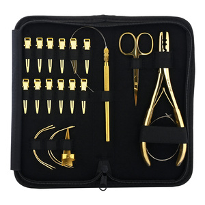 Hot Selling Microbead Hair Extensions <b>Crimping</b> 2 Hole Pliers Kit Pulling Loop Sectioning Accessories Hair Braid Rings - Product Image 1