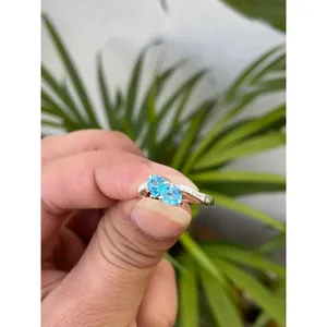 Anillo de Topacio Azul Suizo Natural con Corte Corazón, Plata de Ley 925, Joyería de Piedras Preciosas Hecha a Mano, Proveedor Mayorista - Product Image 2