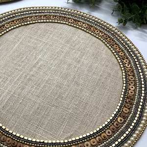 Beaded Handmade <b>Placemat</b> Rich Look <b>Gold</b> Decorative Centre Piece - Product Image 2