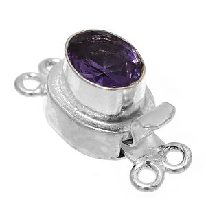 Forme Ovale Améthyste Gemme 1 Brin Et 2 Brin Boîte Fermoir Starling Argent Plaqué 23X11X10MM Fabrication de Bijoux Fermoir B618 - Product Image 4