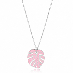 Collier avec pendentif en forme de feuille de palmier en émail rose, fabrication artisanale turque, vente en gros, bijoux en argent sterling 925 - Product Image 3