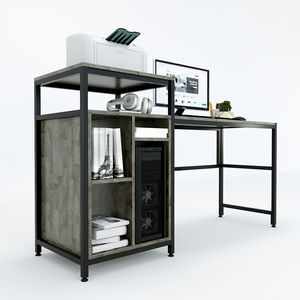 Rubberwood Computer <b>Desk</b> with Iron Frame Bookshelf Drawer Storage Shelves for Bedroom <b>Simple</b> Design COD68035 - Product Image 4