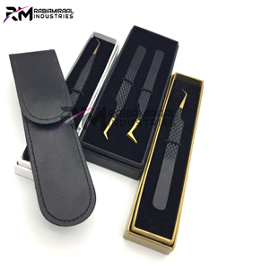 Eyelash Extension Tweezers Set Gold Plasma Tip And Black Powder Coated Color tweezer Diamond Grip And Card Box packing - Product Image 4