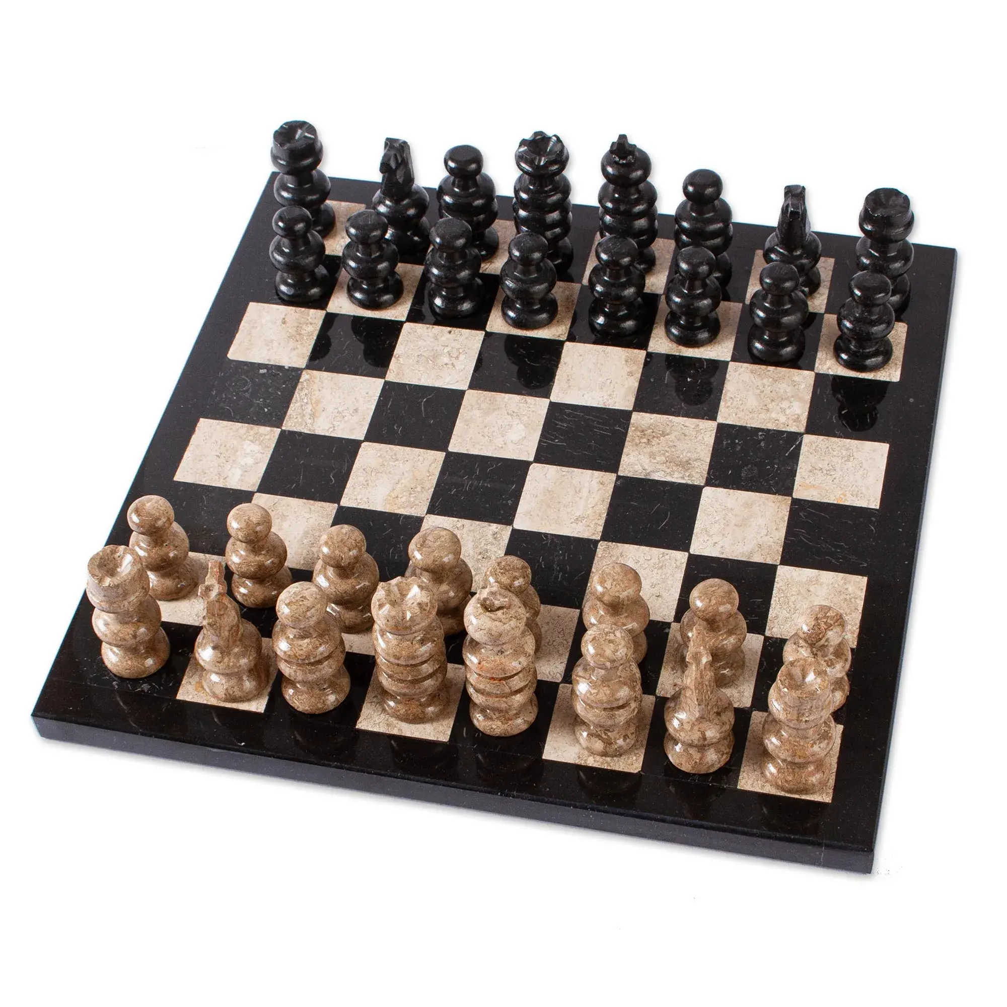 Fossil and Black Marble Handmade Chess, Marble Chess Set, Onyx Chess Set