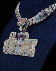 Pendentif en argent sterling 925 de luxe avec diamant VVS et chaîne, certifié GIA, lettres en moissanite, style hip-hop, personnalisé pour hommes et femmes - Product Image 2