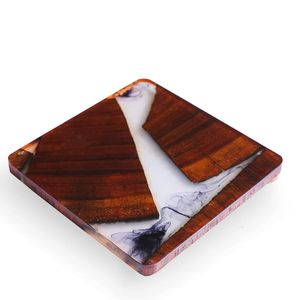 Ensemble de sous-verres en résine époxy et en bois de qualité supérieure avec sous-verre décoratif carré en résine de bois effet océan - Product Image 2