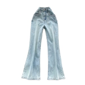 Jeans évasés pour femmes taille haute, détail en strass, denim, fermeture éclair, coupe régulière, pantalon décontracté - Product Image 2