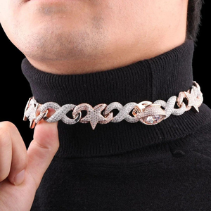 Cadena Cubana de Oro Sólido de 18K de Lujo en Dos Tonos, Oro Rosa y Plata, con Diamantes Incrustados, Joyería Unisex Certificada de 8mm, de 16 a 20 Pulgadas - Product Image 1