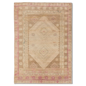 Tapis en laine noués à la main Nuray, motif géométrique rose et violet, pour la décoration de la maison, du salon et l'utilisation en voiture - Pae-6416(Fr) - Product Image 1