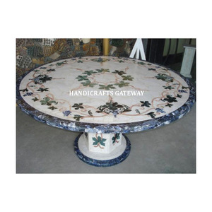 Attractive Design Handmade <b>White</b> Marble Inlaid <b>Table</b> Top with Semi-Precious Stone <b>White</b> Marble Inlay With Base <b>Dining</b> <b>Table</b> Tops - Product Image 1