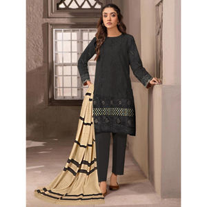 Haute qualité traditionnelle femmes brodées 3 pièces point Salwar Kameez costumes robes en lin pakistanais pour les fêtes adultes - Product Image 3