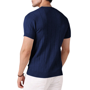 Camiseta de punto acanalado para hombre, manga corta, cuello redondo, texturizada, informal, elástica, 220g - Product Image 2