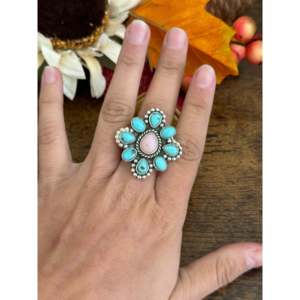 Bague artisanale multi-pierres du Sud-Ouest en argent sterling plaqué or 18 carats réglable – Cadeau - Product Image 2