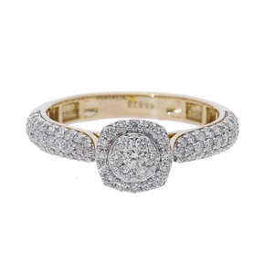 Anillo de Diamante Natural de Oro Amarillo de 14K con Banda de Triple Fila y Centro de Halo de Cojín Redondo - Product Image 3