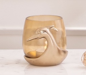 Soporte decorativo de vidrio dorado con mango de aluminio de cabeza de garzas Ideal para centro de mesa acento o decoración del hogar - Product Image 1