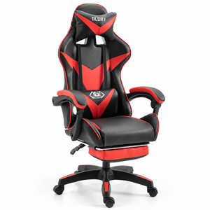 Moderna <span class=keywords><strong>Sedia</strong></span> da <span class=keywords><strong>Gaming</strong></span> in PVC Nero e Rosso con Braccioli Collegati, Poggiapiedi e Cuscini Reclinabili per Casa, Ufficio, Studio e Sale Giochi - Product Image 1