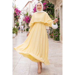 Robe d'été au col cape en crochet, taille élastique, respirante et élégante pour club ou quotidien, jaune, taille unique - Product Image 1