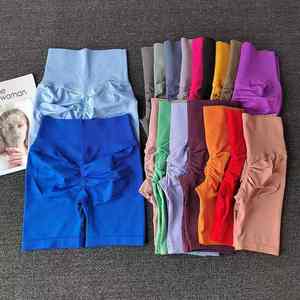 Shorts de sport pour femme taille mi-haute sans coutures, extensibles dans les quatre sens, en Spandex/Nylon, pour yoga, cyclisme, course à pied, fitness et entraînement en salle de sport, coupe ajustée - Product Image 1