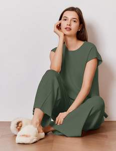 <b>Lounge</b> Sets <b>for</b> <b>Women</b> Two Piece Outfits Knit Cap Sleeve Tops Wide Leg Pleated <b>Pants</b> Casual Dressy Sweater Sets - Product Image 3