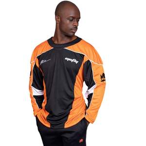 <b>Men</b> <b>Orange</b> Black Hockey Jersey Long Sleeve Breathable Polyester Training Top Casual Sportswear Unisex Athletic Streetwear - Product Image 4