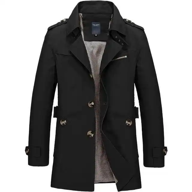 Men'S Fashion Warm Long Coat Mens Solid Long Sleeve Knee Length Long Trench Coat Casual Long Coat