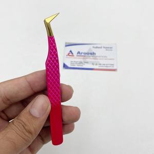 Pinzas de extensión de pestañas de diamante de acero inoxidable transparente Rosa tipo L de Punta dorada profesional logotipo personalizado al por mayor alto - Product Image 3