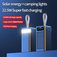Banque d'alimentation solaire portable grande capacité 22,5 W 50 000 mAh, charge rapide PD TYPE C avec écran LED et câble intégré