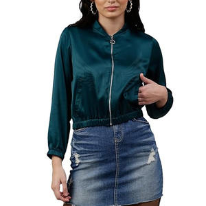 Chaquetas de satén ajustadas para mujer Chaquetas de bombardero de satén lisas para exteriores hechas a medida de invierno a precio razonable - Product Image 1