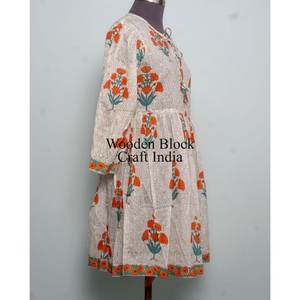 Handmade 100% Cotton <b>Indian</b> Eco-Friendly Summer Floral Midi <b>Dress</b> Digital <b>Printed</b> tassel String Closer Design sunny Weather Wear - Product Image 4