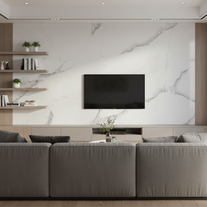 Nhà máy tùy chỉnh đá cẩm thạch nhìn calacatta Trắng grey tĩnh mạch thạch anh đá tấm Countertop cho nhà bếp Vanity bảng Tops tủ bàn làm việc - Product Image 3