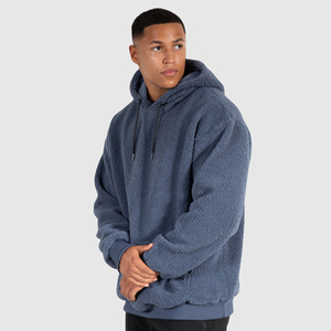 Unisex Custom Embroidered Fleece <b>Sherpa</b> Fur <b>Lined</b> <b>Hoodie</b> Warm Fluffy Winter Pullover Sweatshirt for Men Solid Pattern Wholesale - Product Image 3