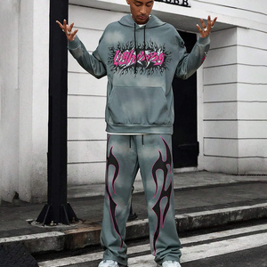 Survêtement d'hiver personnalisé en molleton imprimé par transfert de chaleur grande taille Streetwear pour hommes ensemble surdimensionné de jogging et pantalon de survêtement à capuche vintage - Product Image 1