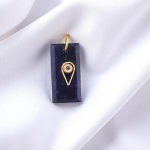 Plaqué or Sodalite CZ Baguette Pendentif Charmes Minuscule Rectangle Pendentif avec Anneau de Saut pour DIY Fabrication de Bijoux - Product Image 4