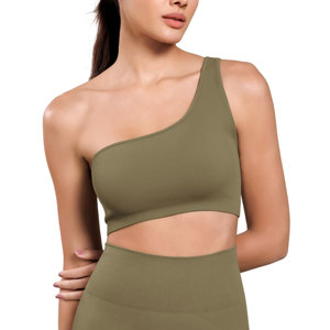 New Trend Solid Color Best Support Seamless One Shoulder Sports Bra for Women Ribbed Non Padded Yoga Crop Tops - Product Image 1