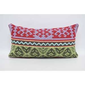 Coussin décoratif géométrique vert en laine 12x24 pouces, tissé ethnique, motif feuilles vintage, design rectangulaire, antidérapant - Product Image 5
