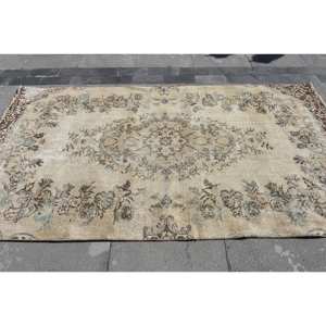 Alfombra de lana clásica Beige marrón de 4,9x8,7 pies, diseño de retazos turco para entrada, sala de estar o dormitorio, respaldo de látex - Product Image 3