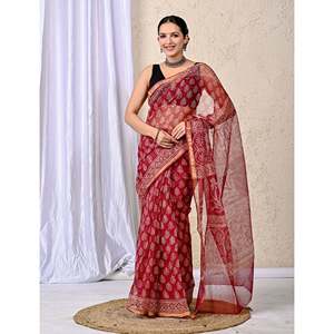 Sari en mousseline imprimé Kota Doriya avec chemisier - Product Image 4