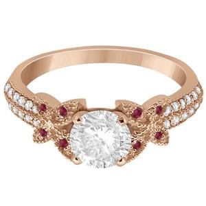 Anillo de Compromiso con Diseño de Mariposa, Diamante y Rubí, Oro Rosa de 14K, Engaste Chapado en Rodio, Certificado IGI, Opciones de Material en Platino Blanco y Amarillo - Product Image 1