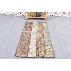 1.5x2.8 ft Turkish Rug, <b>Brown</b> Striped Vintage <b>Wool</b> Rug - Product Image 1