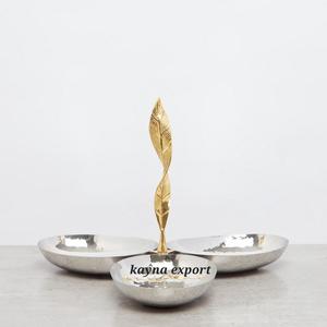 Ustensiles de cuisine en acier inoxydable poli martelé avec feuille d'argent noix de cajou et dattes bol de service - Product Image 2