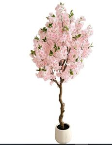 Arbre artificiel en fleurs de cerisier en plastique réaliste, sur pied, pour décoration de mariage, arrangement scénique, utilisation intérieure, salon - Product Image 1