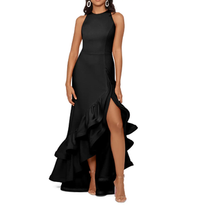 2026 usine personnalisé élégant formel Banquet col rond sans manches irrégulière fente jupe rouge Banquet femmes robes de <span class=keywords><strong>soirée</strong></span> - Product Image 2