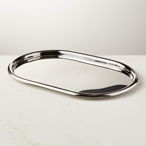 Bandeja de Servicio Ovalada Moderna de Acero Inoxidable con Acabado de Espejo Pulido, Bandeja Decorativa de Metal Pulido para Uso en el Hogar, Hoteles y Restaurantes - Product Image 1