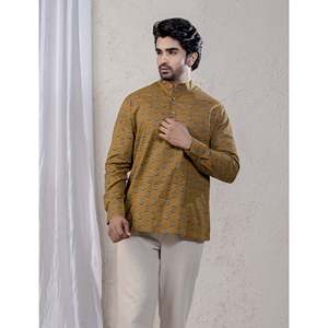 Kurta décontracté imprimé 100% coton pour hommes, chemise décontractée à motif floral pour hommes avec manches longues, tissu popeline respirant - Product Image 1