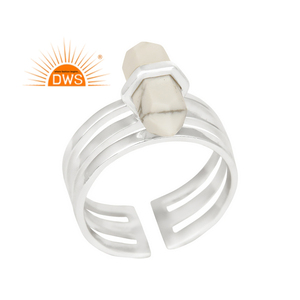 Latest Trending Fine Sterling Silver Natural Howlite Gemstone <b>Adjustable</b> <b>Ring</b> Custom Jewelry For Women Gift For Her - Product Image 1